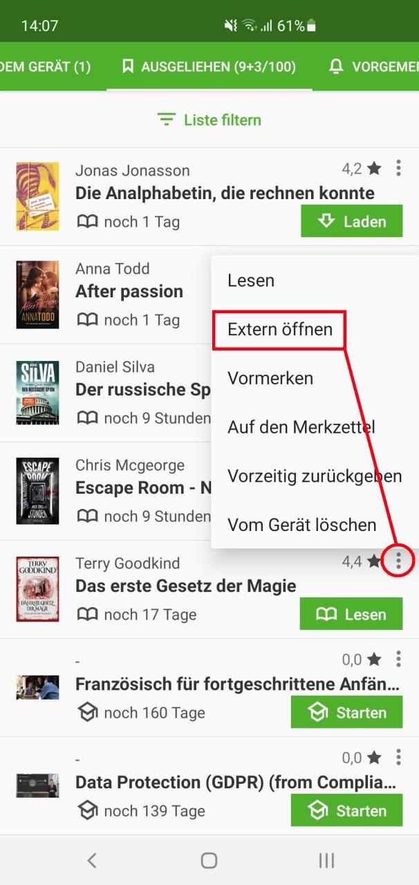 Titel extern öffnen in Onleihe-App 1