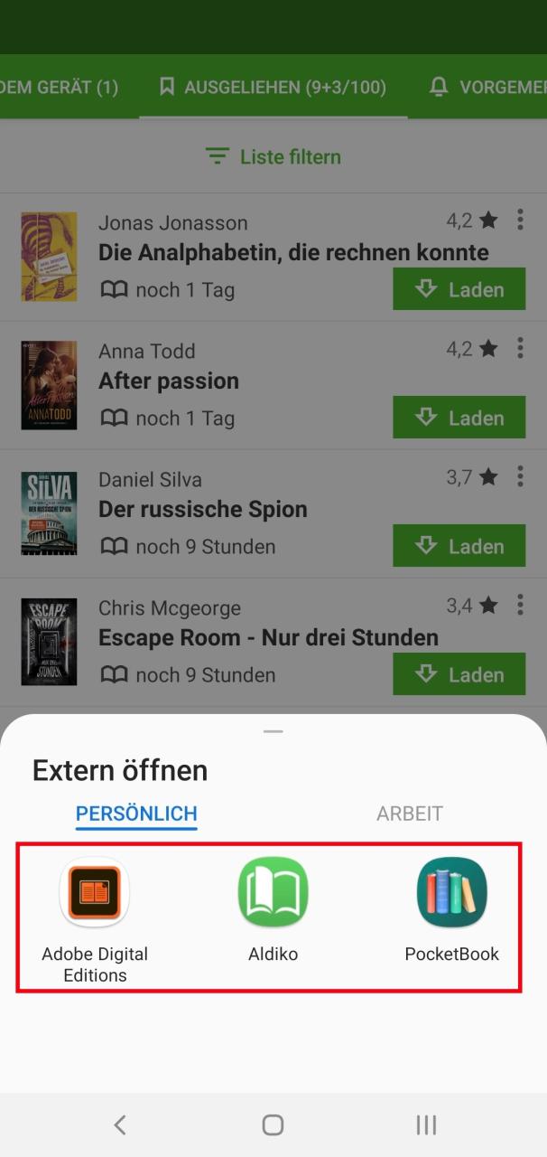 Titel extern öffnen in Onleihe-App 2